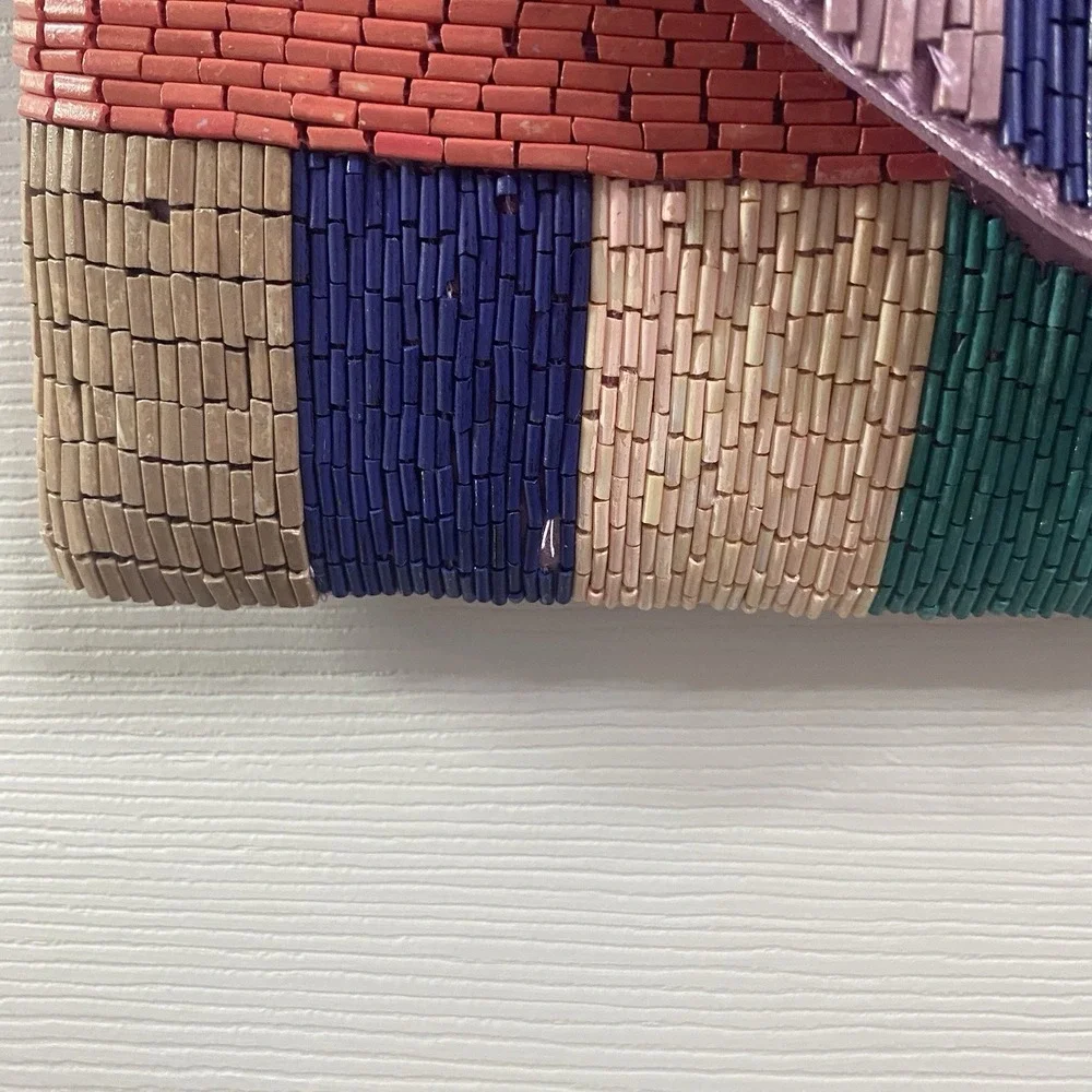 Vintage LA REGALE Beaded Multicolor Evening Small Bag Clutch Purse, Satin Lining